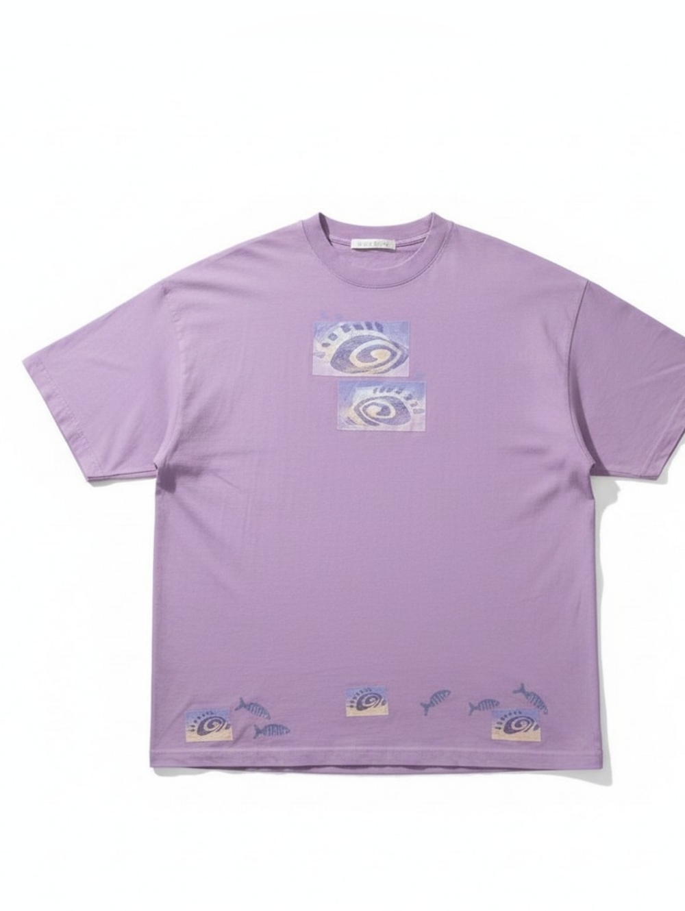 Vintage 90s Blue Fish 2 Lavender Purple Oversized Shirt Organic Cotton Lagenlook